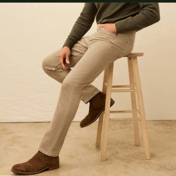 Faherty Men's Stretch Terry 5-Pocket Pant Slim Straight-Desert Khaki Sz 30 - Picture 2 of 16